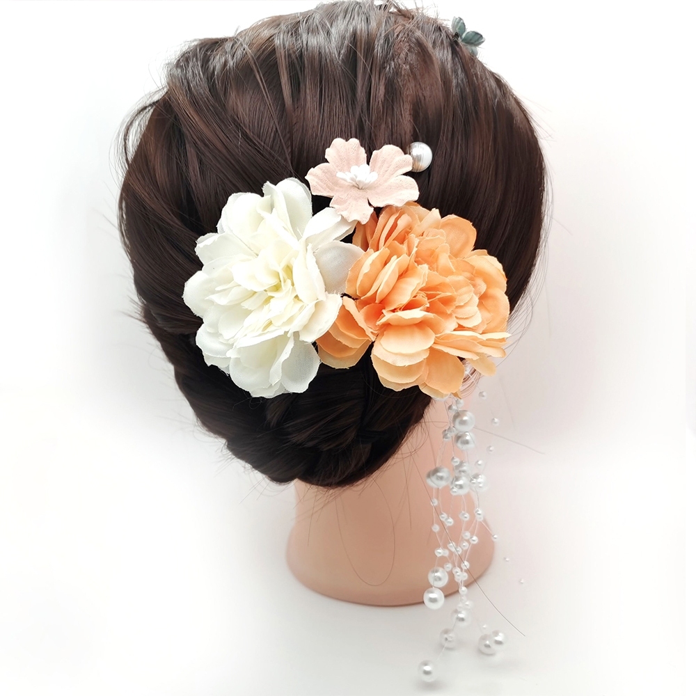 花朵 圓珠 髮飾 花朵組合 女生裝飾 模擬花 日系髮釵 和風 絹花頭飾 髮釵 髮夾 和服 垂飾 復古 髮簪 頭飾 118