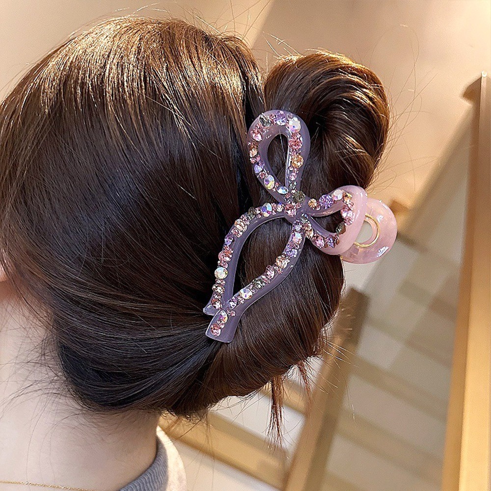 蝴蝶結 水鑽抓夾 髮夾 百搭 後腦勺抓夾 盤髮神器 髮飾 飾品 鯊魚夾 抓夾 大鯊魚夾 女生抓夾 小香風 高級感 102