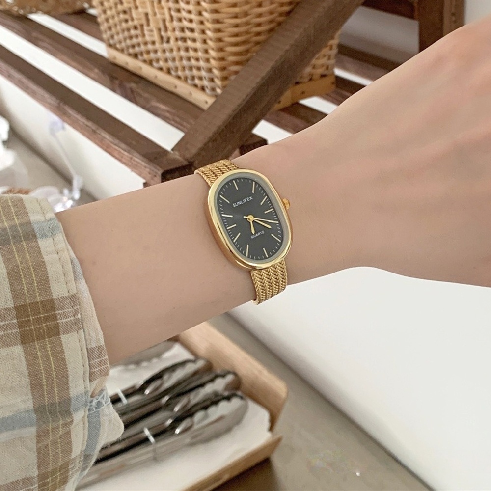 手錶 金色手錶 指針式 復古錶 橢圓形錶 韓版手錶 ins風 高級感 女生手錶 精緻 學生手錶 石英錶 錶 氣質 505