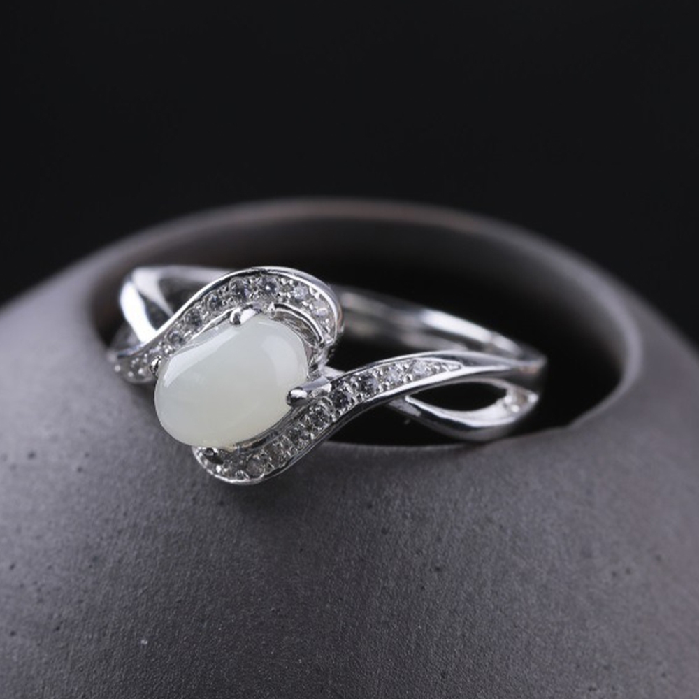 戒指 飾品 女生戒指 純銀戒指 鋯石戒指 和田玉 開口戒指 新中式 簡約 復古 古風 玉戒指 尾戒 指戒 送媽媽 495