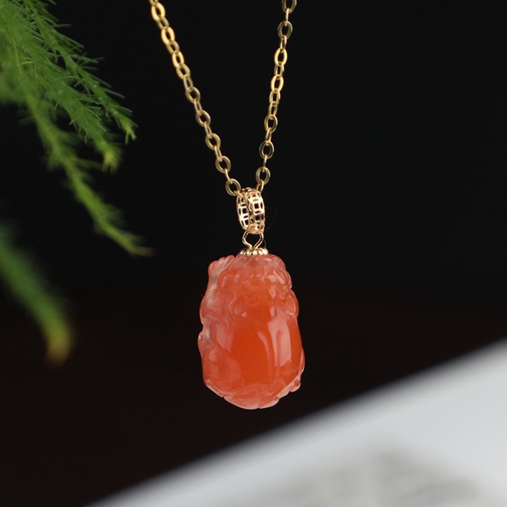 飾品 項鍊 女生項鍊 紅瑪瑙項鍊 18K金 貔貅項鍊 招財項鍊 保平安 吊墜 男女通用 天然玉石 送長輩 玉墜 490