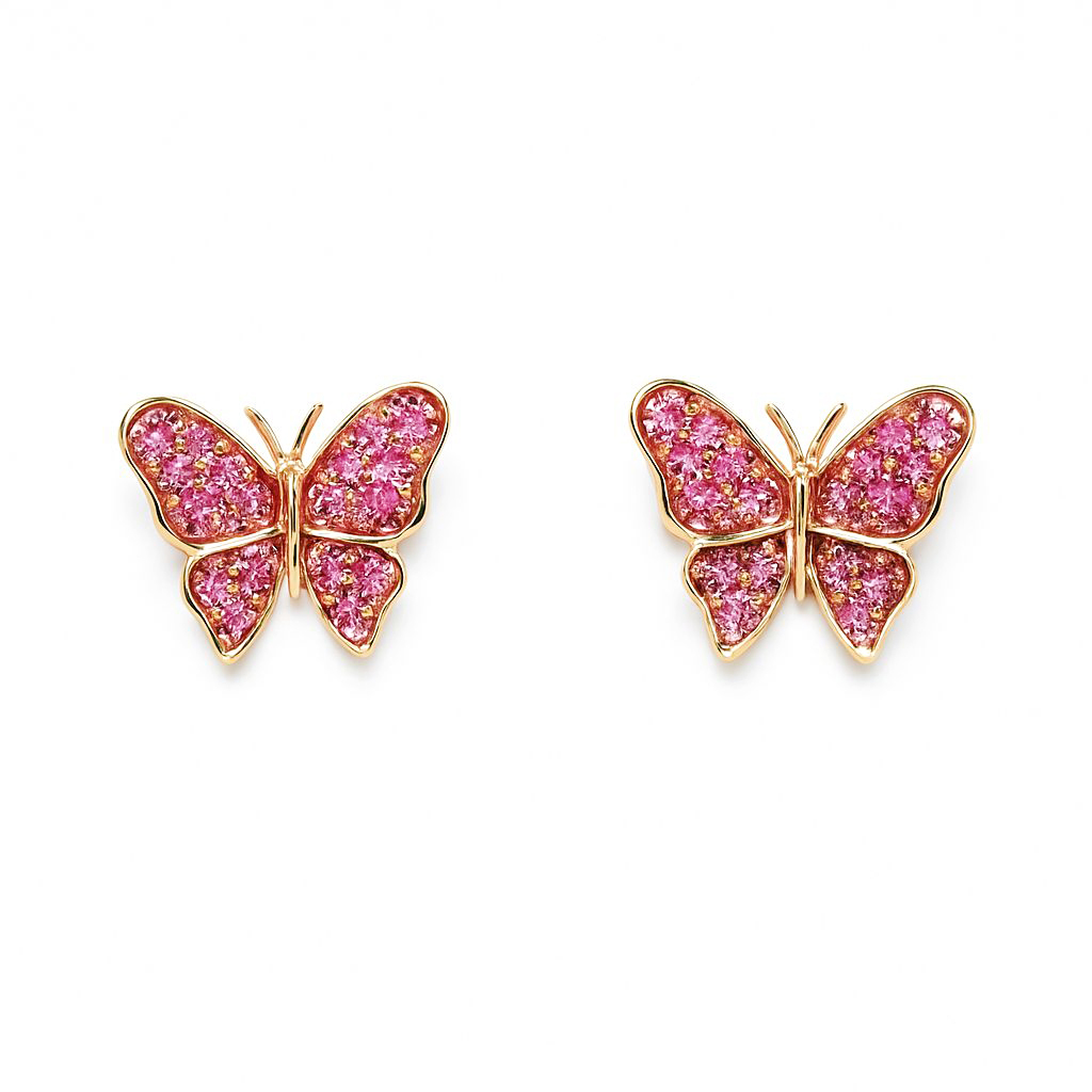 18K玫瑰金 實驗室培育粉鑽石蝴蝶耳環