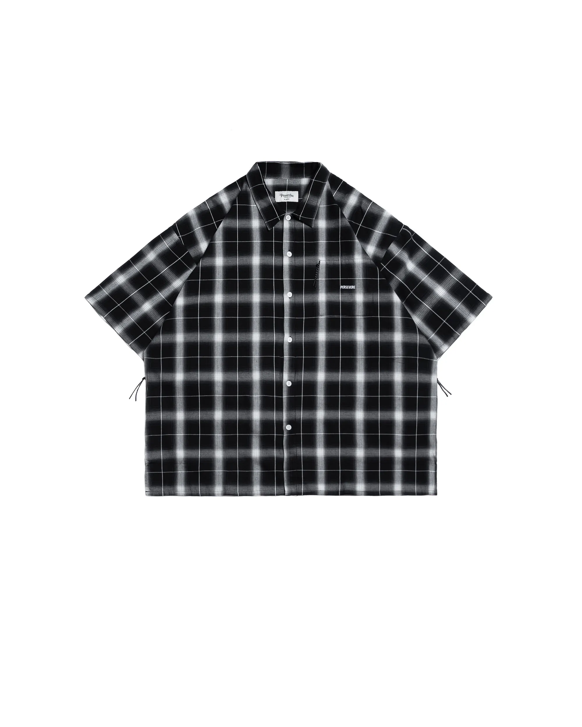 PERSEVERE BRAND LOGO LOOSE-FIT SHIRT - BLACK & WHITE PLAID