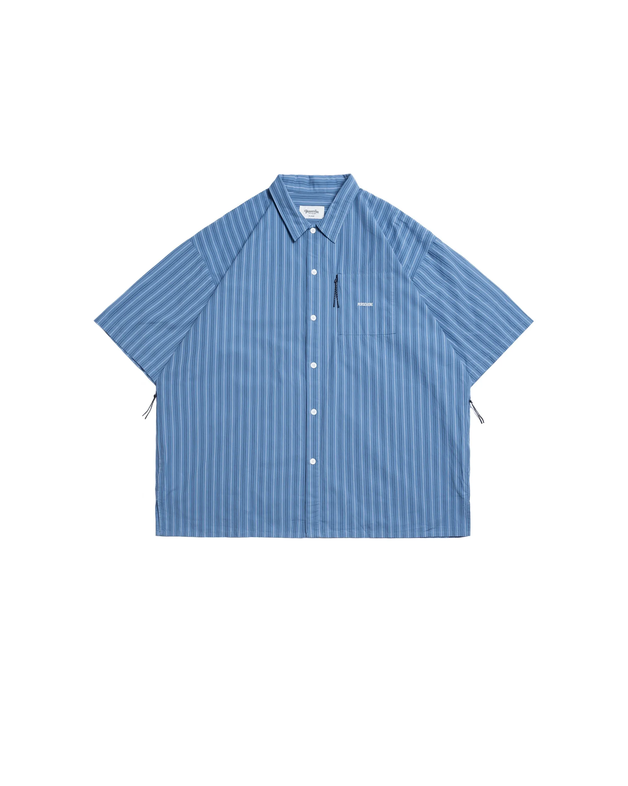 PERSEVERE BRAND LOGO LOOSE-FIT SHIRT - BLUE & WHITE STRIPES
