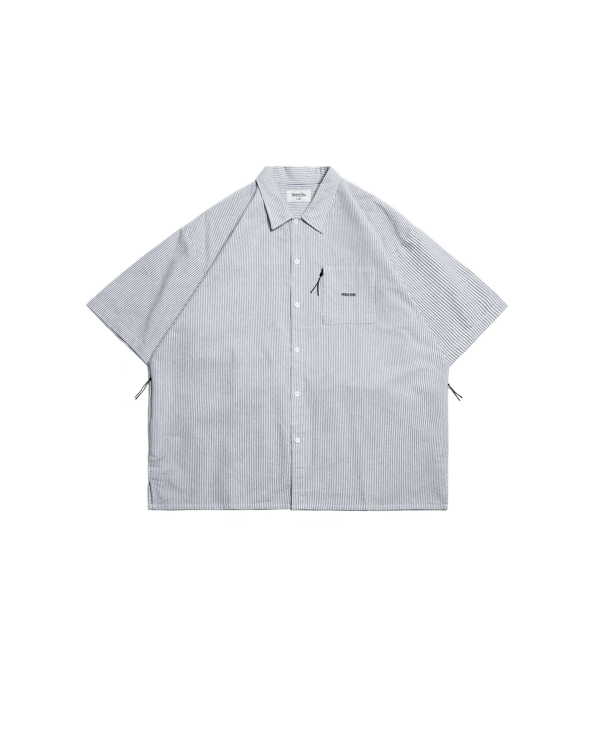 PERSEVERE BRAND LOGO LOOSE-FIT SHIRT - GREY & WHITE STRIPES