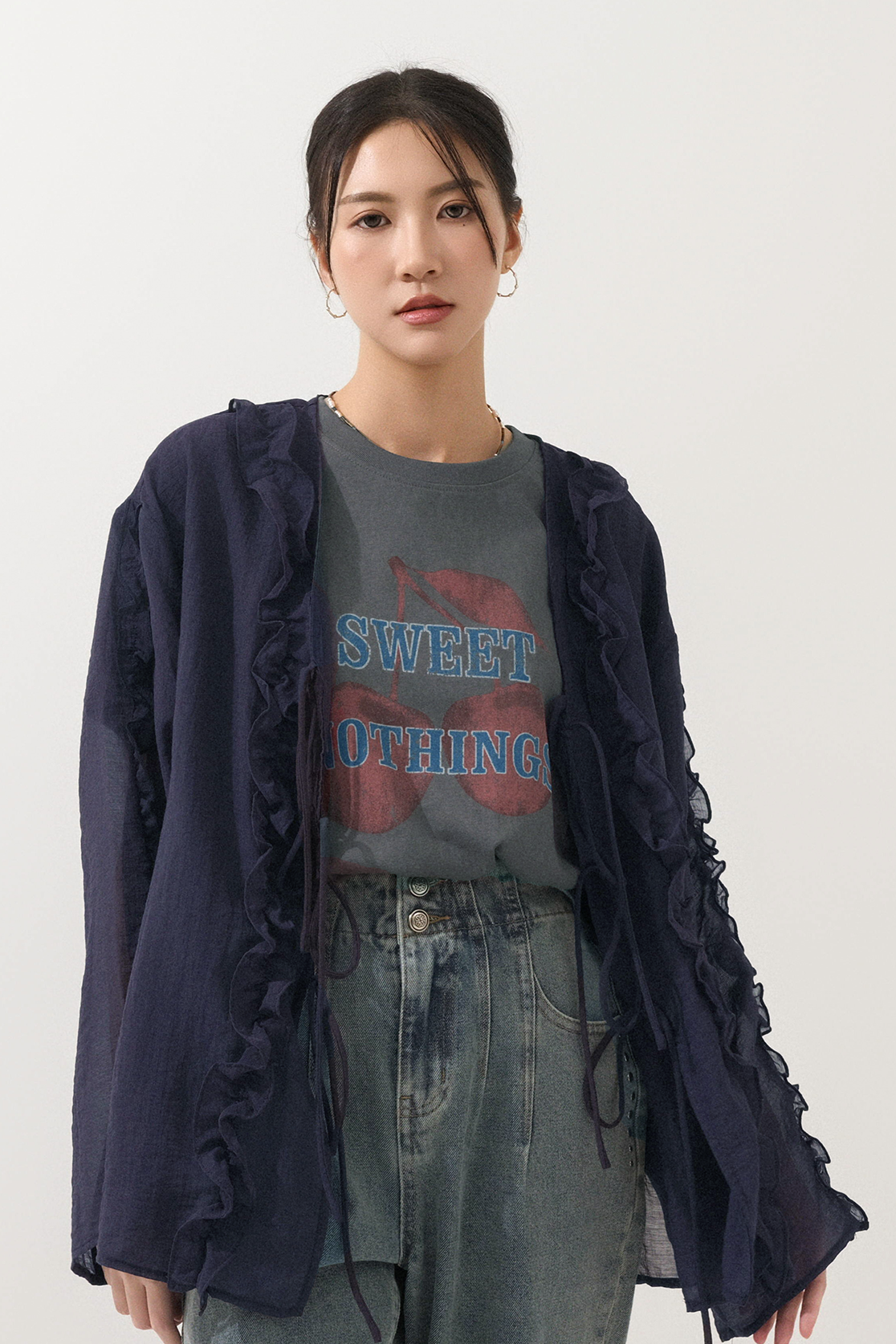 荷葉邊透薄鬆身外套 (*現貨款式）