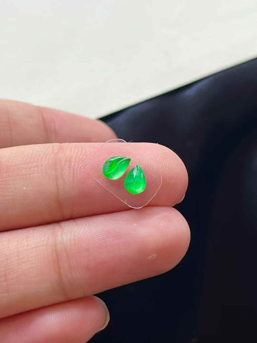 翡翠玉葉一對,天然翡翠A玉, 緬甸玉, Jade, Jadeite