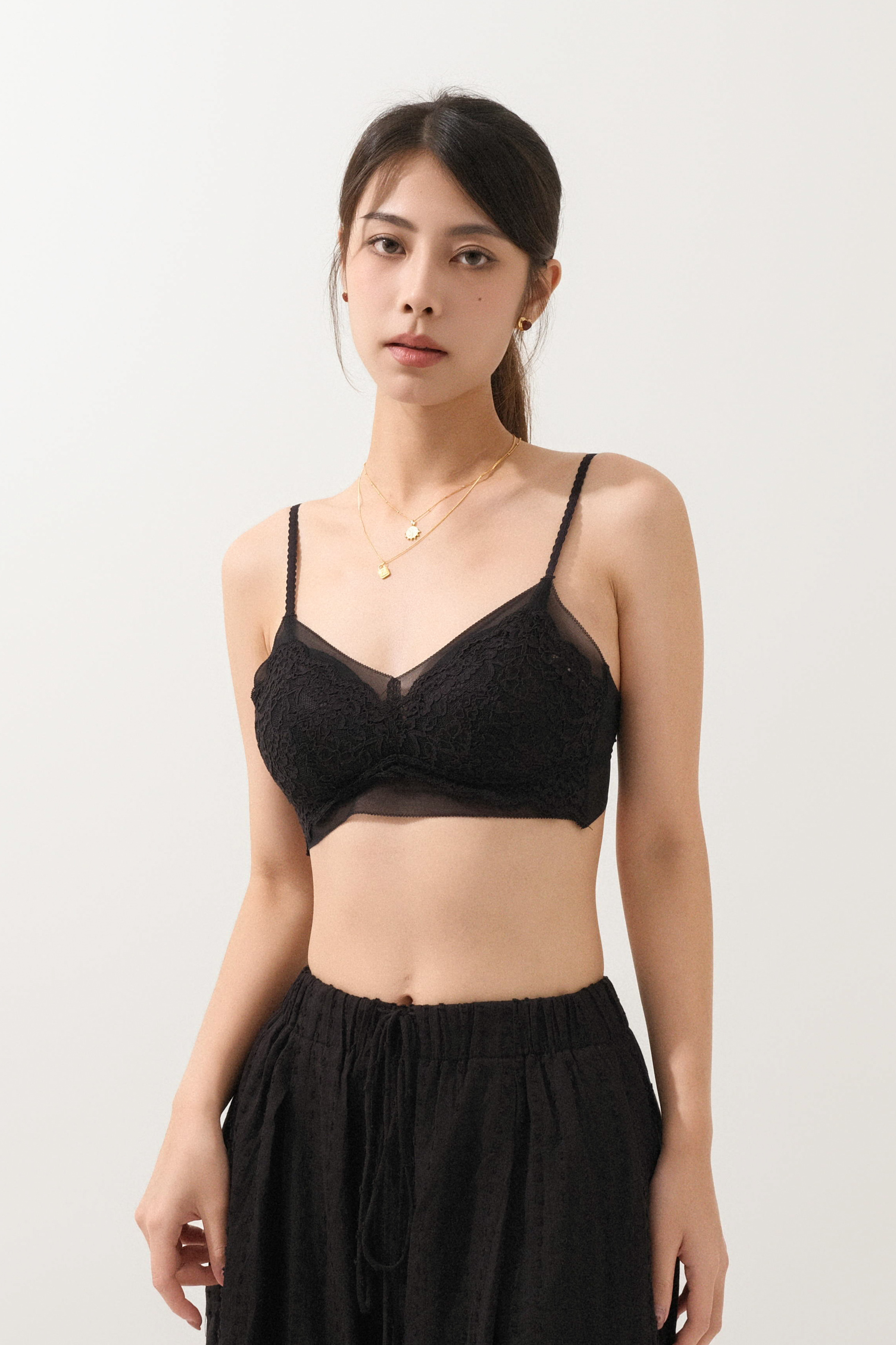 波浪邊彈性繡花網bra top (現貨款式）