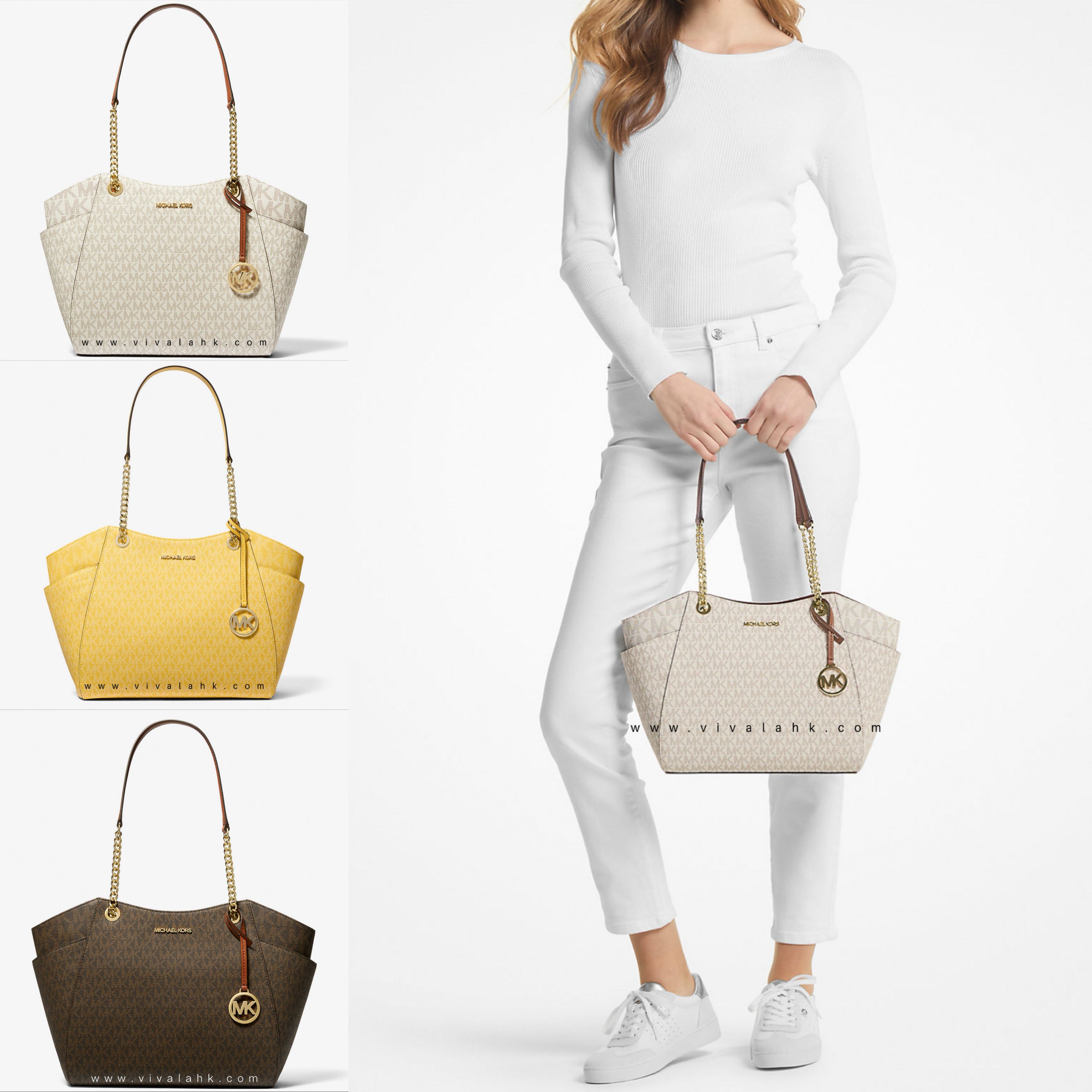 Michael Kors - Jet Set 單肩袋 (MK字暗花) (金色字) (L) (35S4GTVT3B)