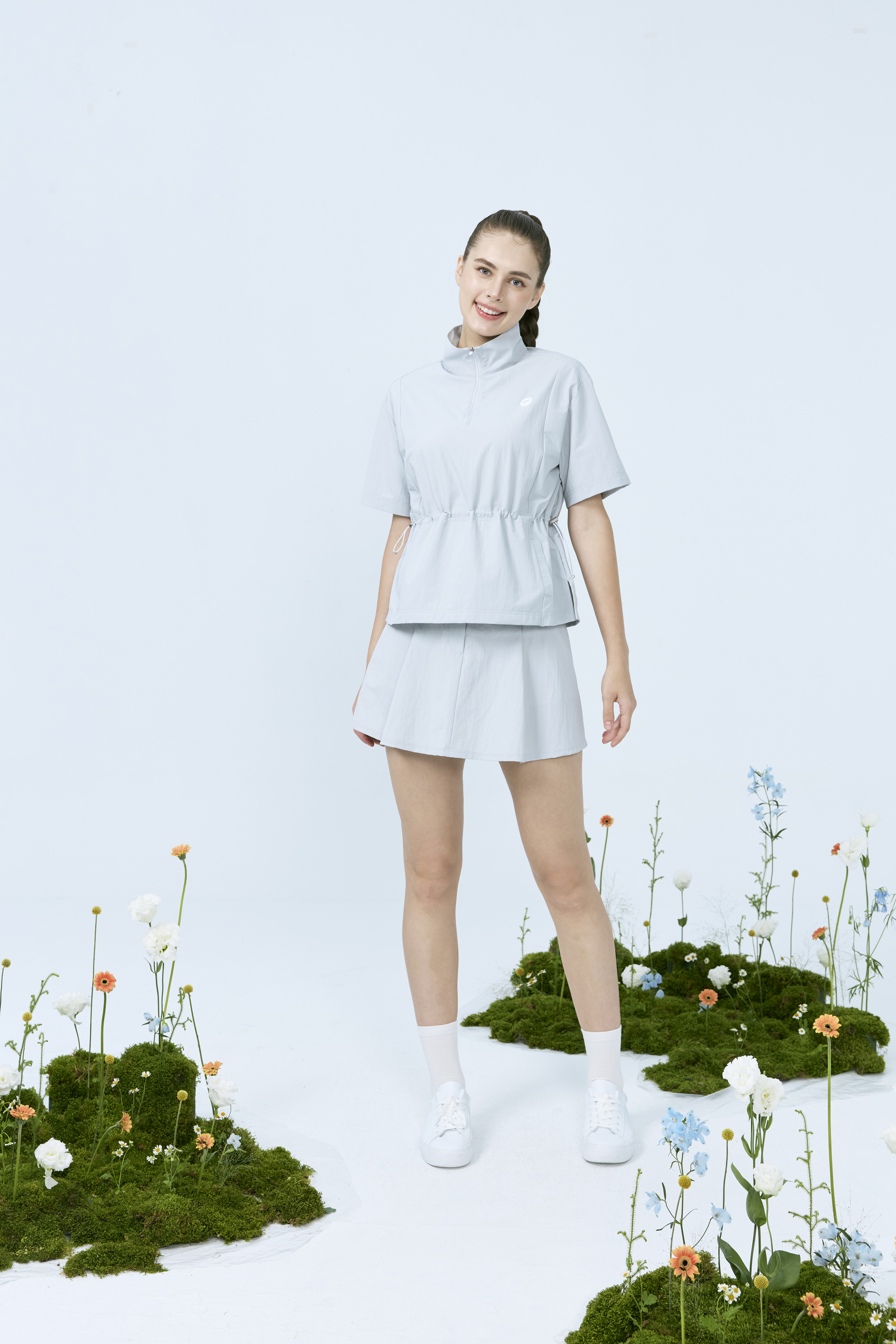 防風半拉鍊上衣-鉑金灰