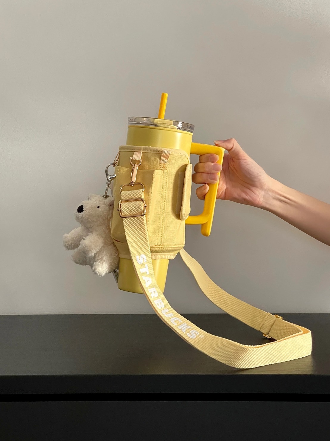 星巴克 奶油黃 手提杯