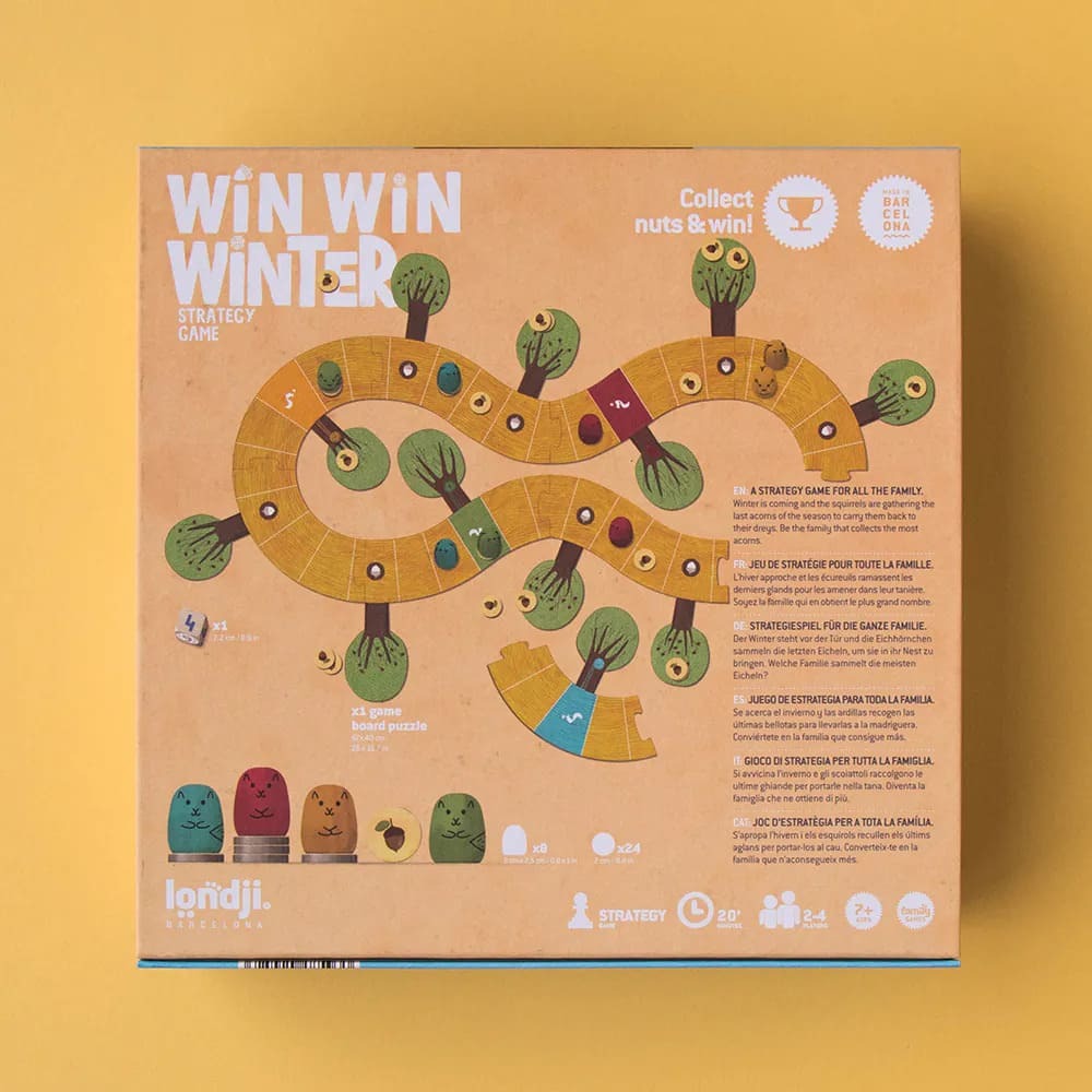 Londji收集果實戰策遊戲，產地:巴塞隆納，適用7歲以上，天然植物塗料、環保紙質、木頭松鼠棋