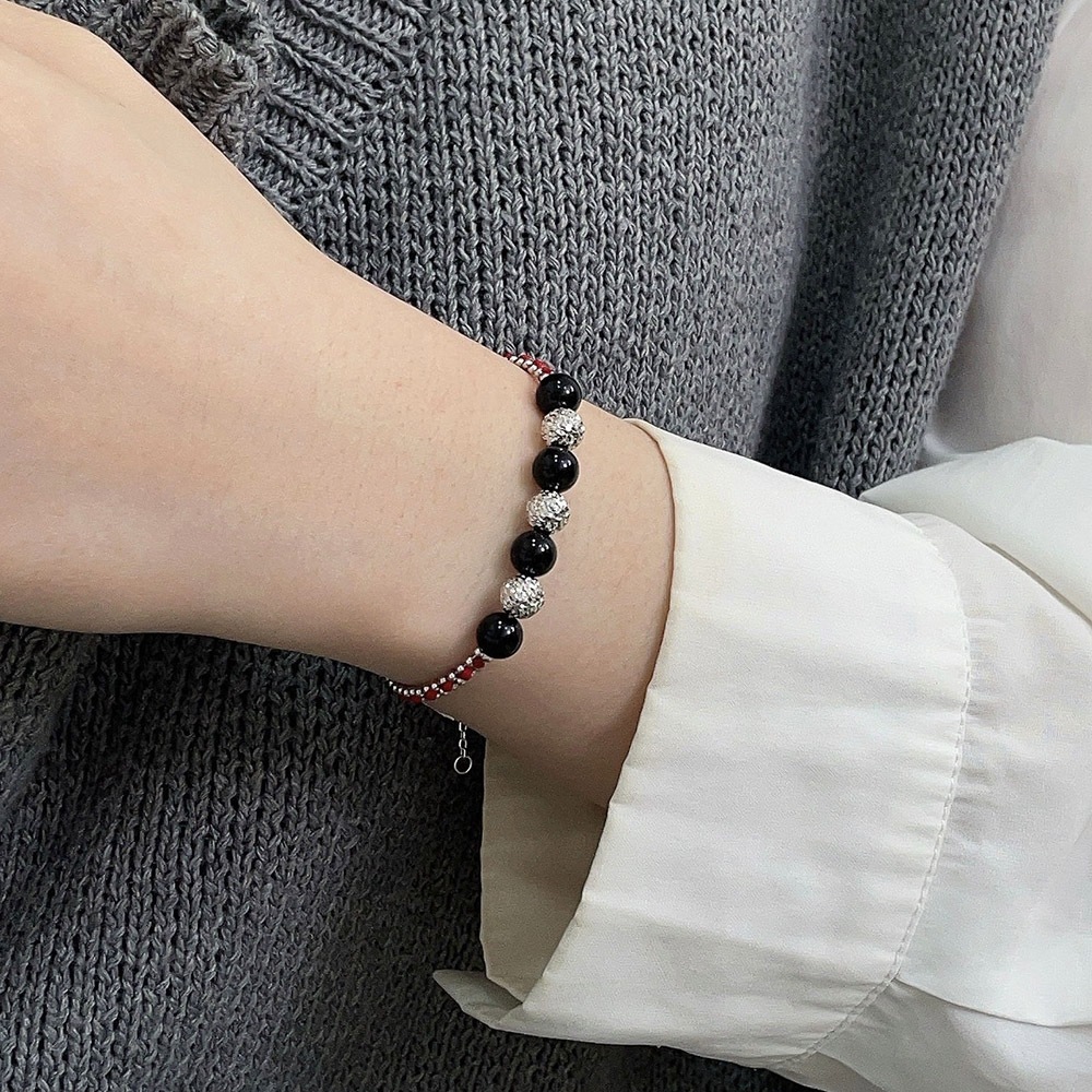 手鍊 手環 飾品 女生手鍊 新中式 純銀手鍊 黑瑪瑙手鍊 民族風 串珠手鍊 紅繩手鍊 高級感 百搭 首飾 手飾 467