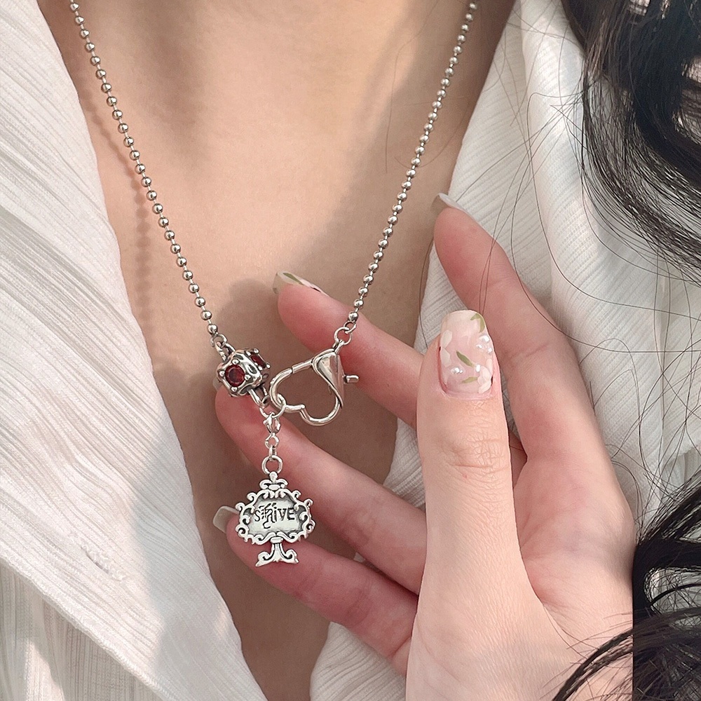 紅鋯石項鍊 項鍊 字母 黑桃A 銀飾 s925純銀 鎖骨鍊 愛心卡扣 女生項鍊 方形紅鋯石 韓版項鍊 禮物 百搭 458