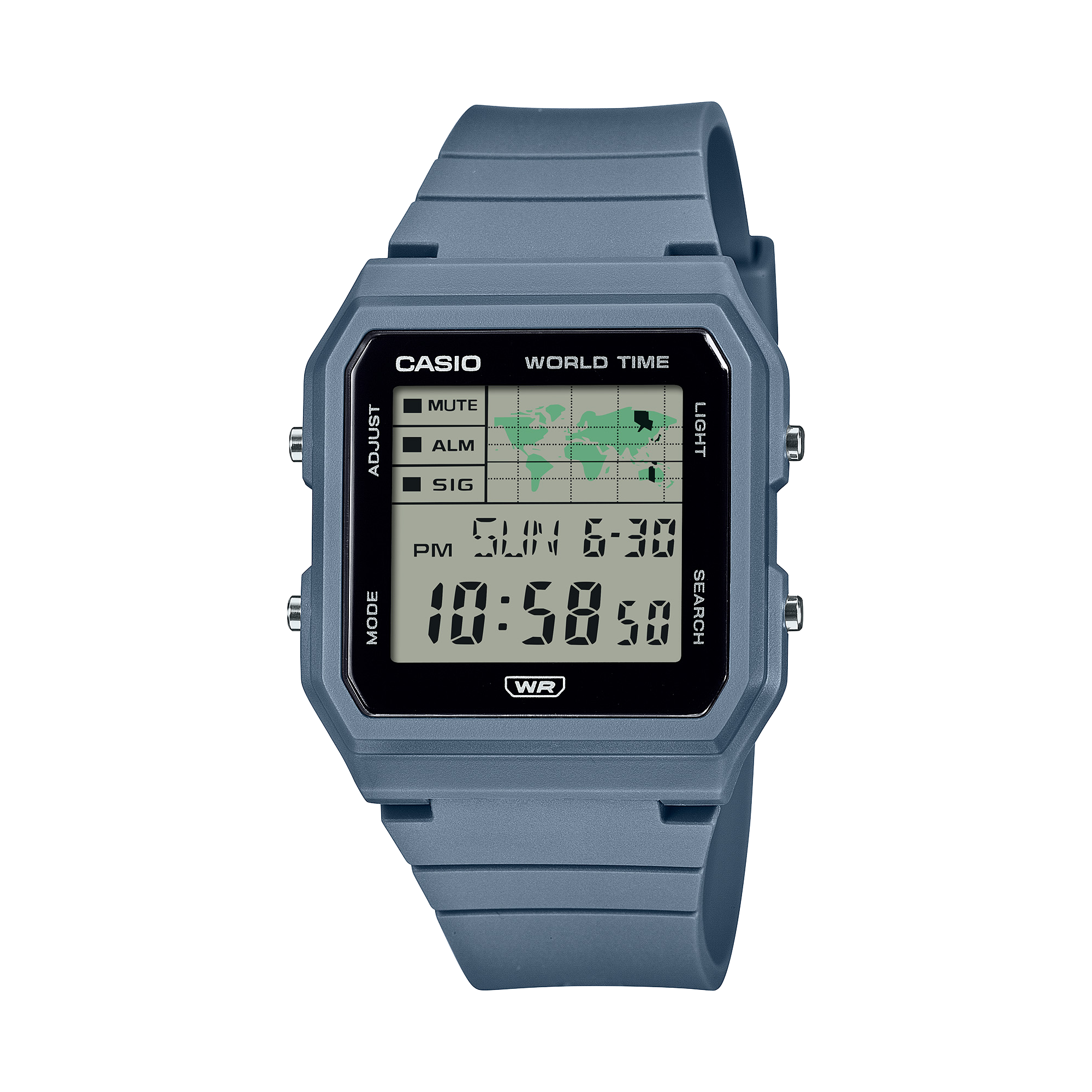 Casio LF-30W-2A 世界地圖 藍色 膠帶 方形復古跳字錶