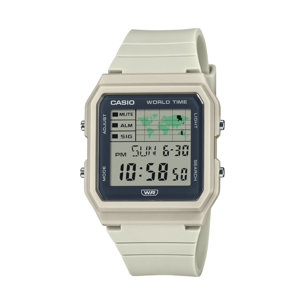Casio LF-30W-8A 世界地圖 灰白色 膠帶 方形復古跳字錶
