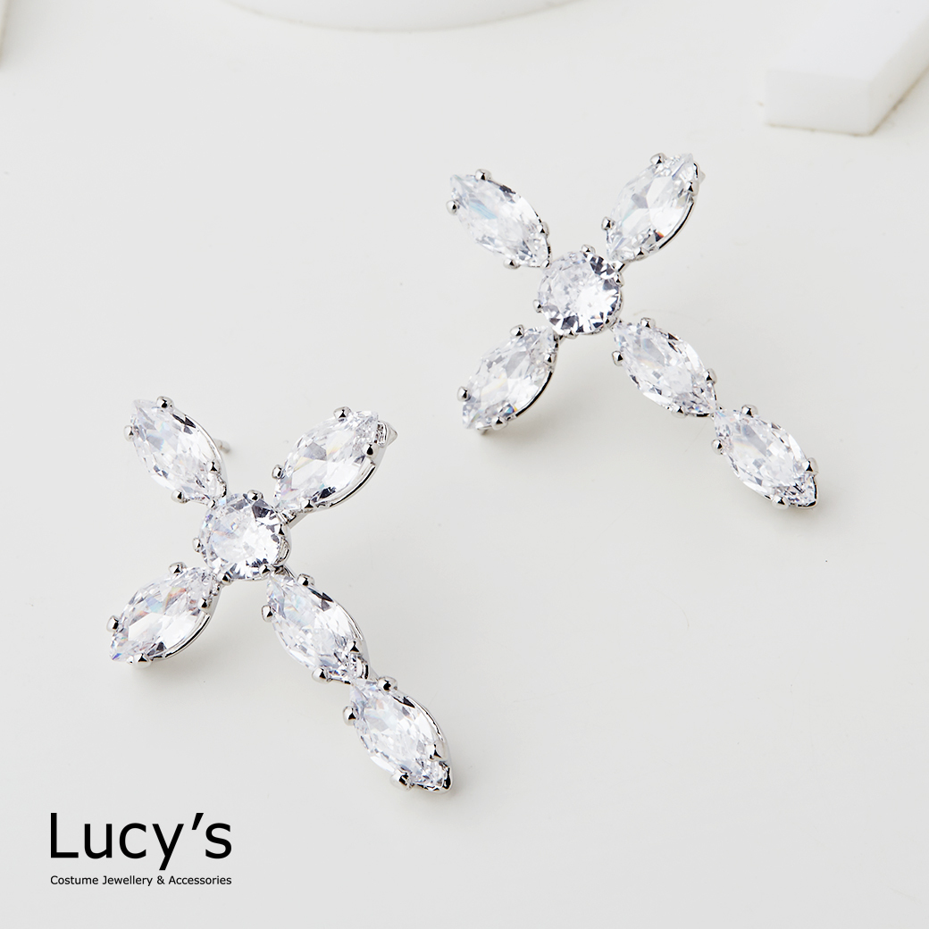 十字鋯石 耳環 (二色) (123777/123778)