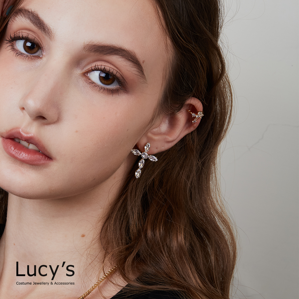 十字鋯石 耳環 (二色) (123777/123778)