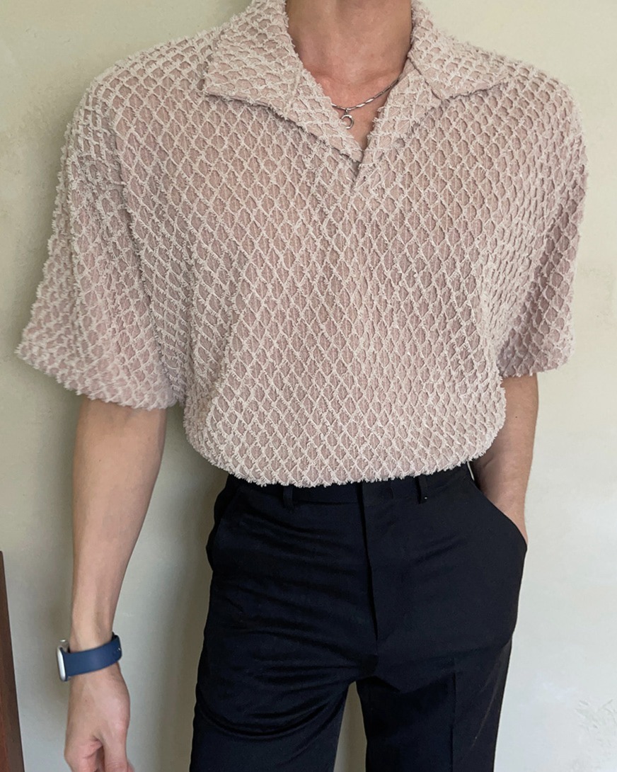 鑽石拉舍爾針織短袖上衣