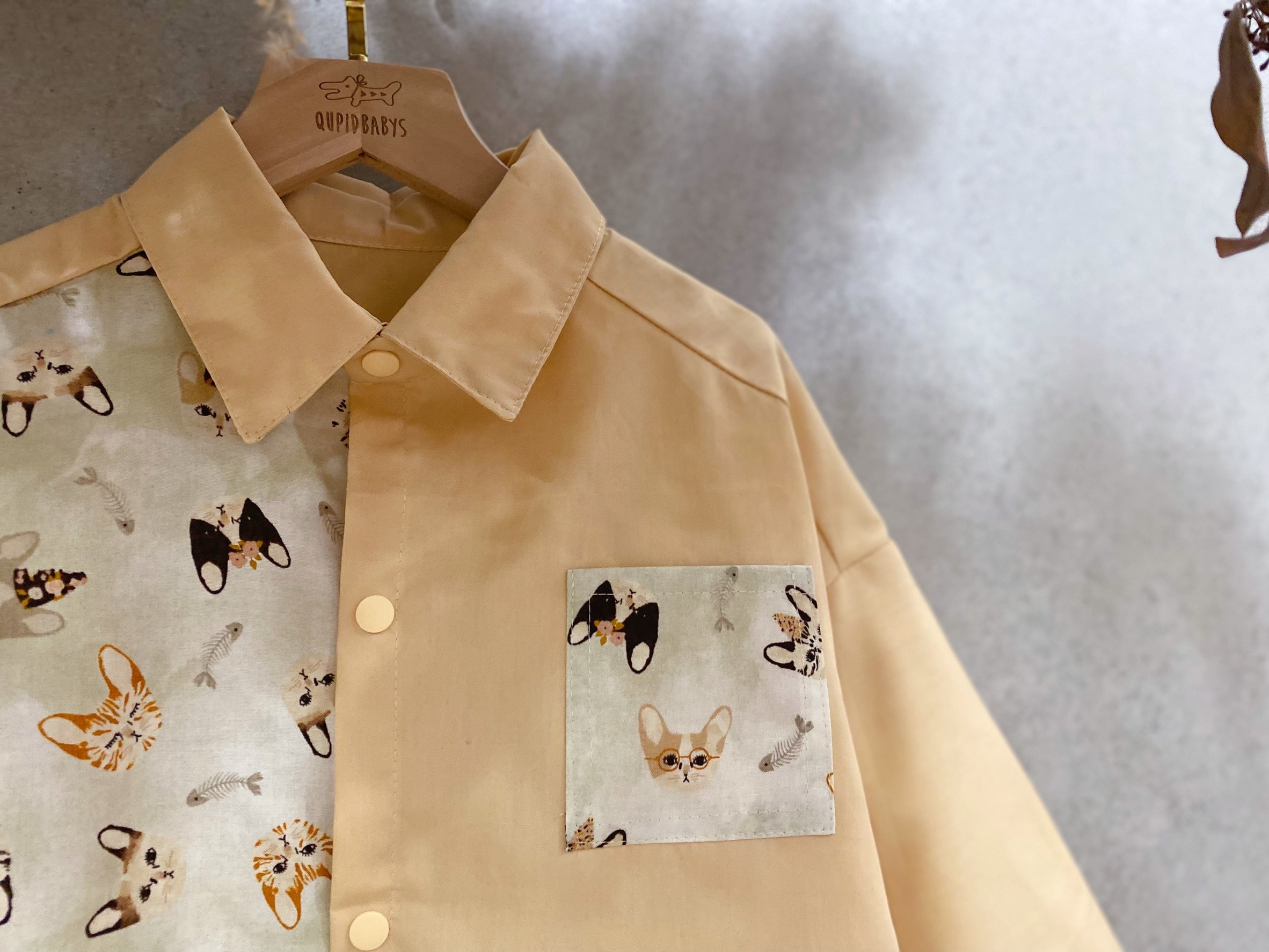 貓咪魚骨頭 七分袖襯衫（120）