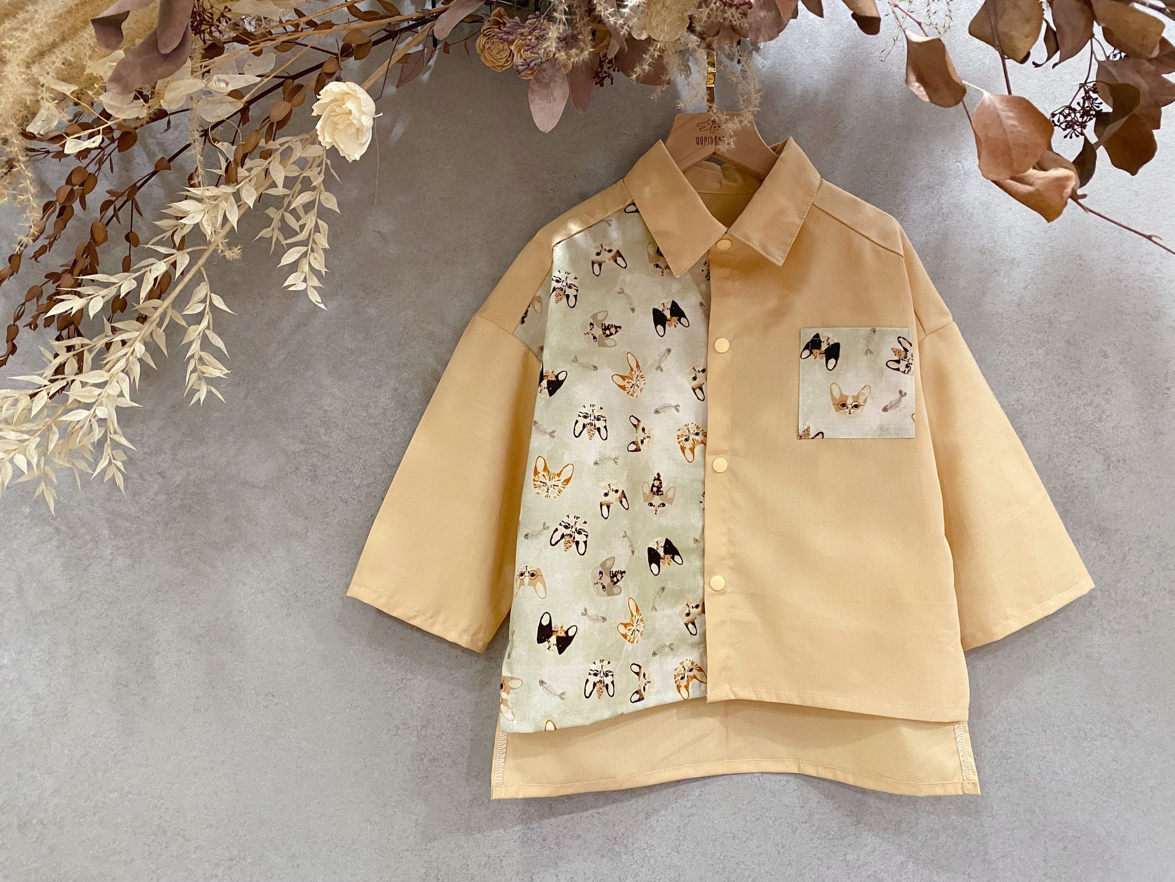 貓咪魚骨頭 七分袖襯衫（120）