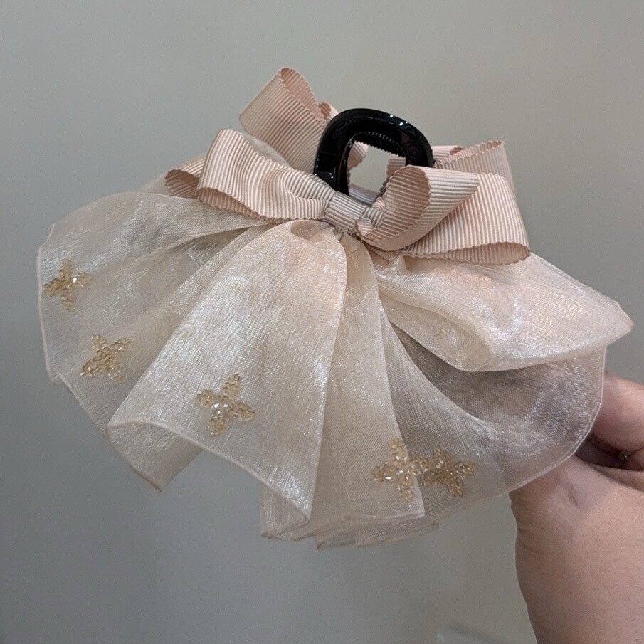 Z207蝴蝶結網紗裙擺鯊魚夾【不折】