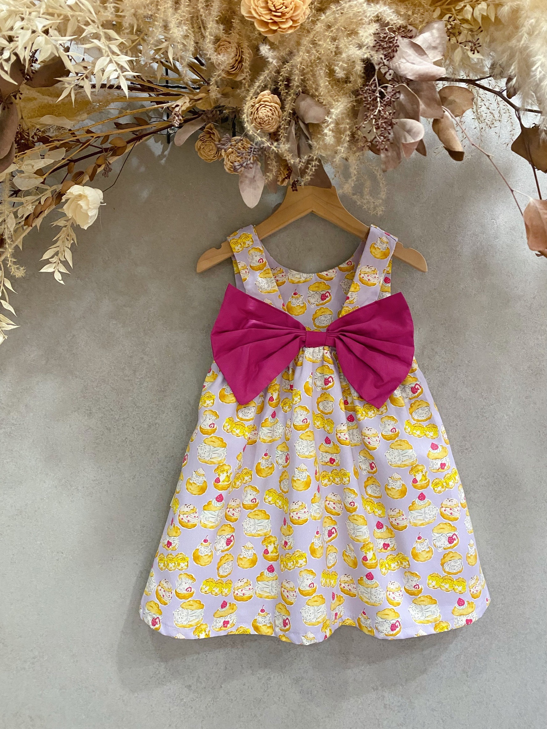 淡紫泡芙老虎 背蝴蝶結洋裝（110）