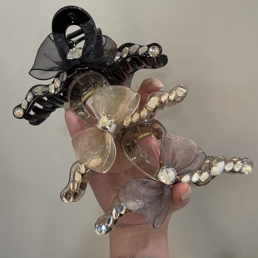 Z215網紗蝴蝶結水鑽波浪鯊魚夾