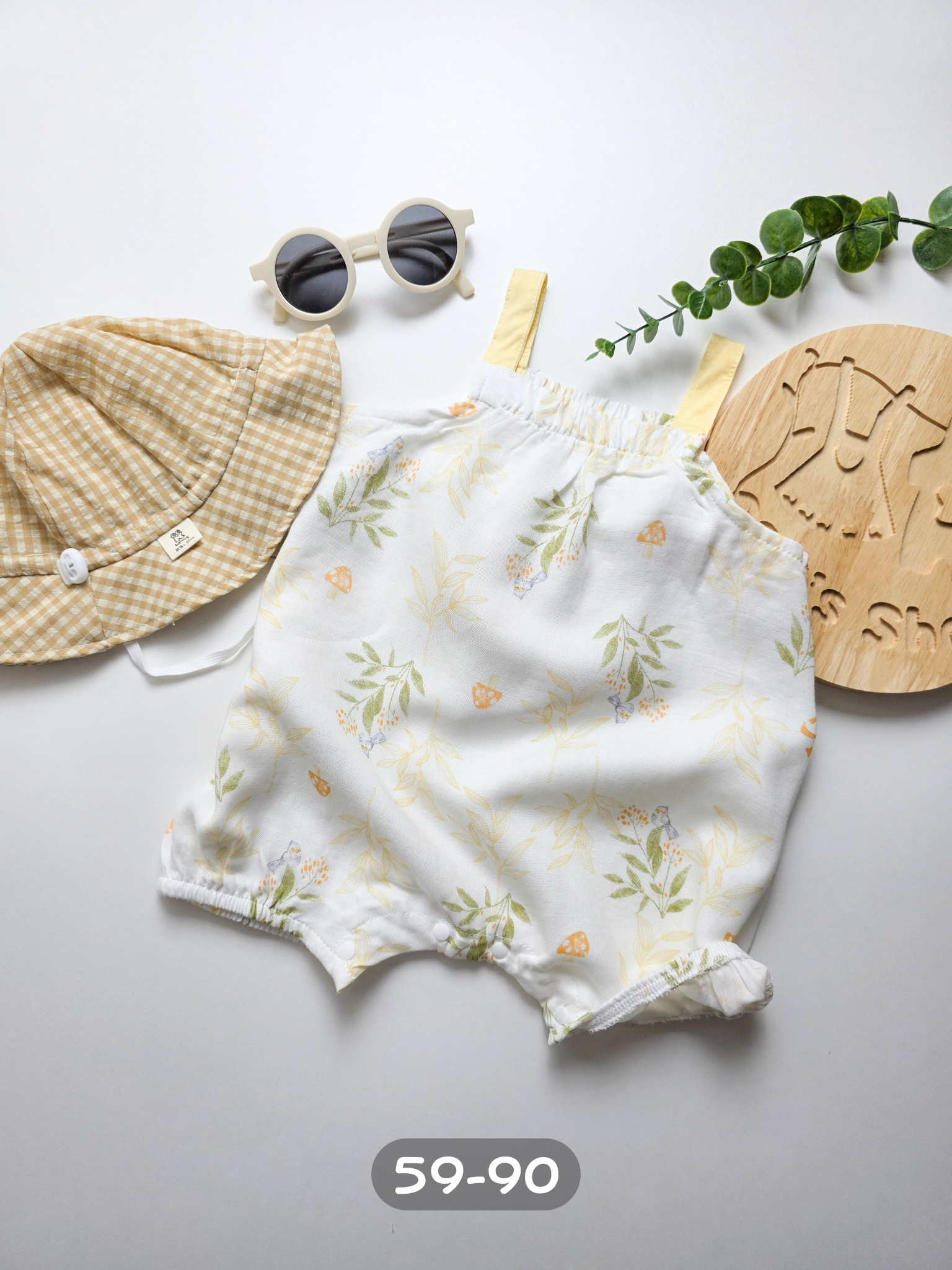 黃綠葉葉  麻紗背心包屁衣