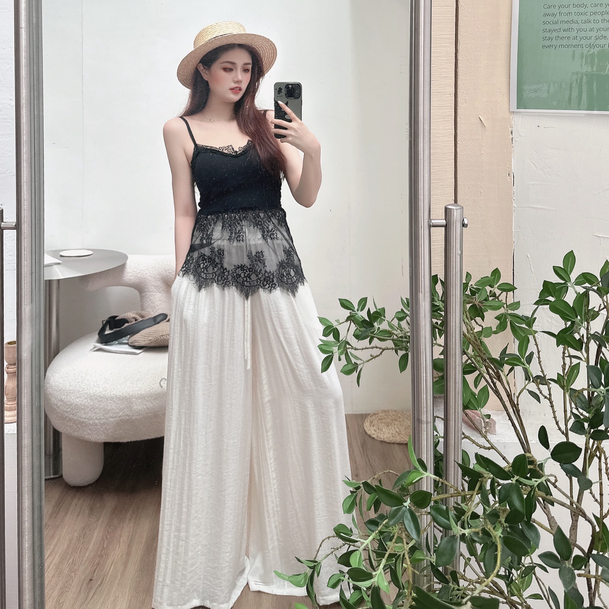 拼接蕾絲胸墊背心/二色