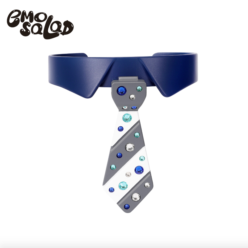 EMOSALAD 3D列印亮鑽領帶Choker 藍