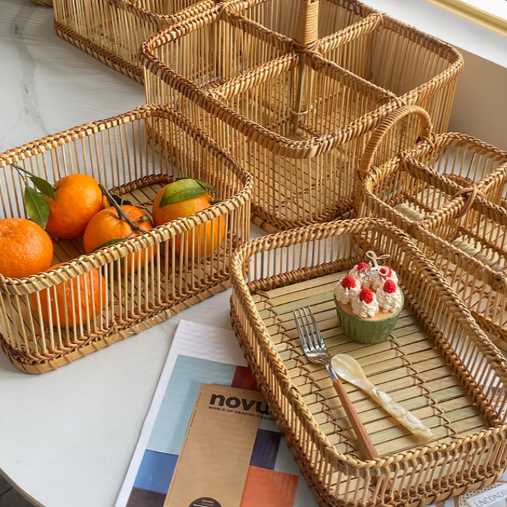 《6070》田園風實用藤竹編制收納籃