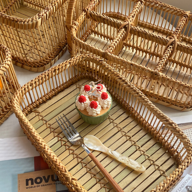 《6070》田園風實用藤竹編制收納籃