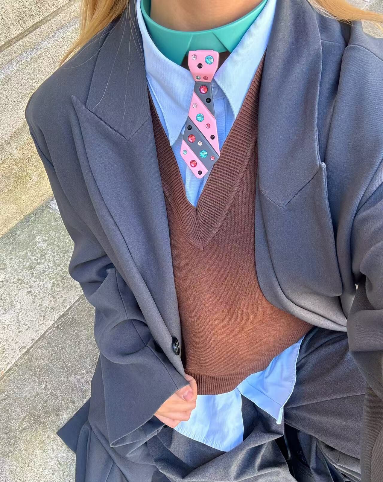 EMOSALAD 3D列印亮鑽領帶Choker 綠粉