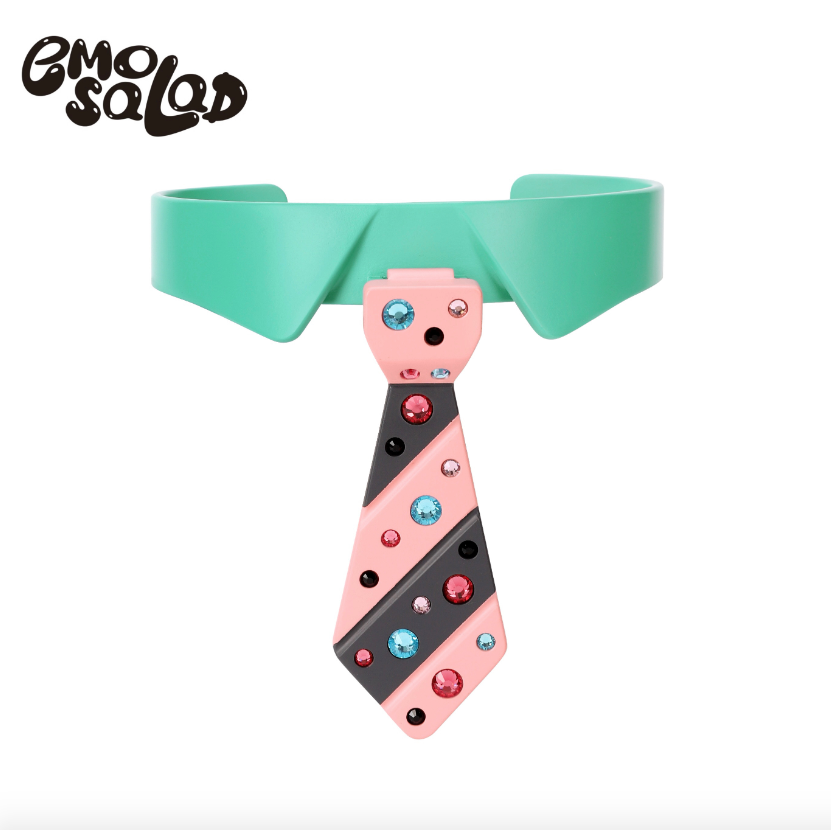 EMOSALAD 3D列印亮鑽領帶Choker 綠粉