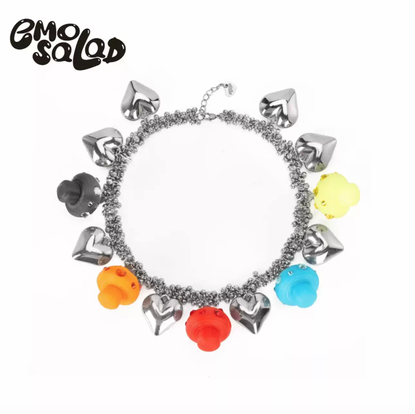 EMOSALAD 蘑菇亮鑽愛心手工製作項鍊