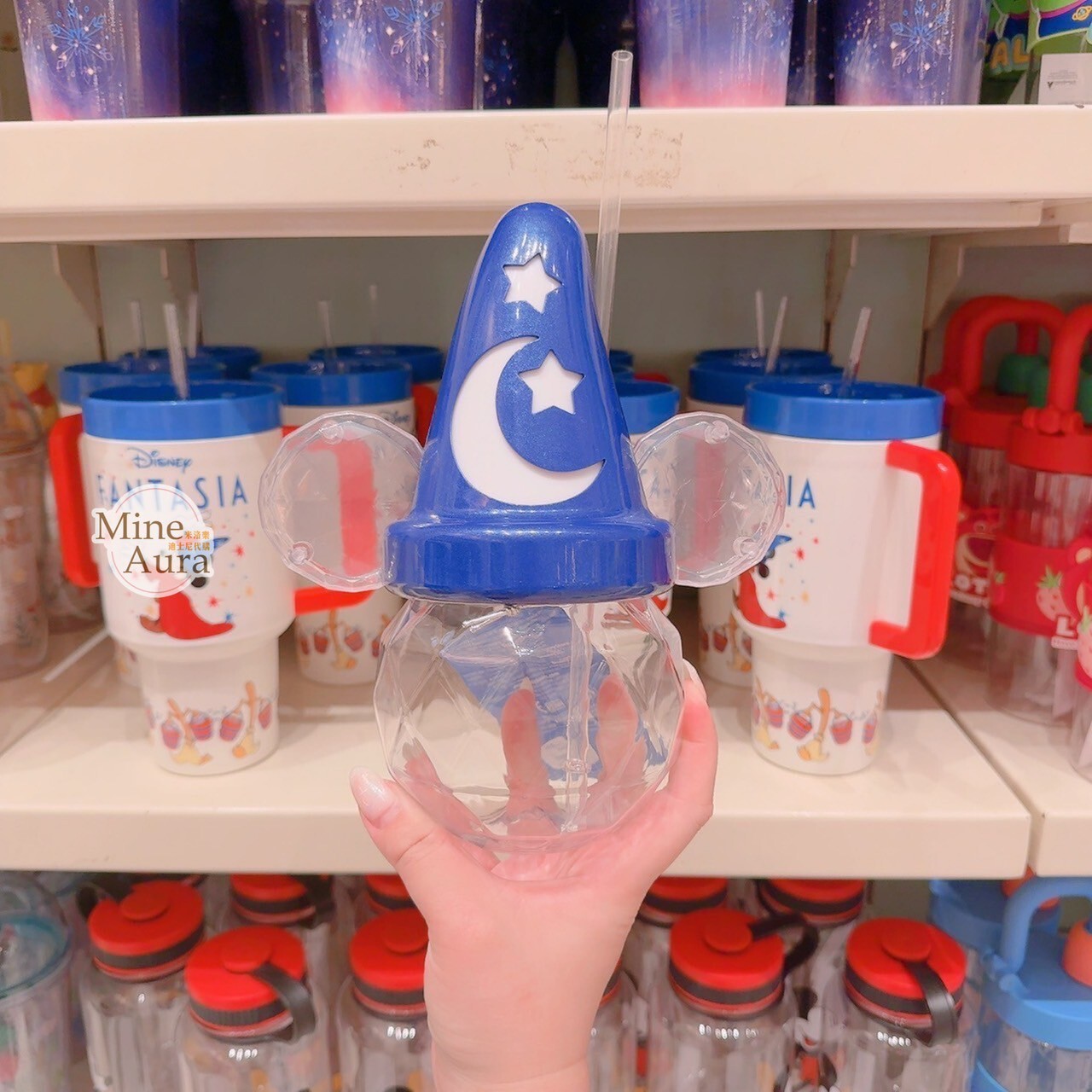 (現貨) 米奇 Mickey 魔法師 戴藍色魔法帽 米奇頭 造型 發光 吸管 水杯 -香港迪士尼樂園