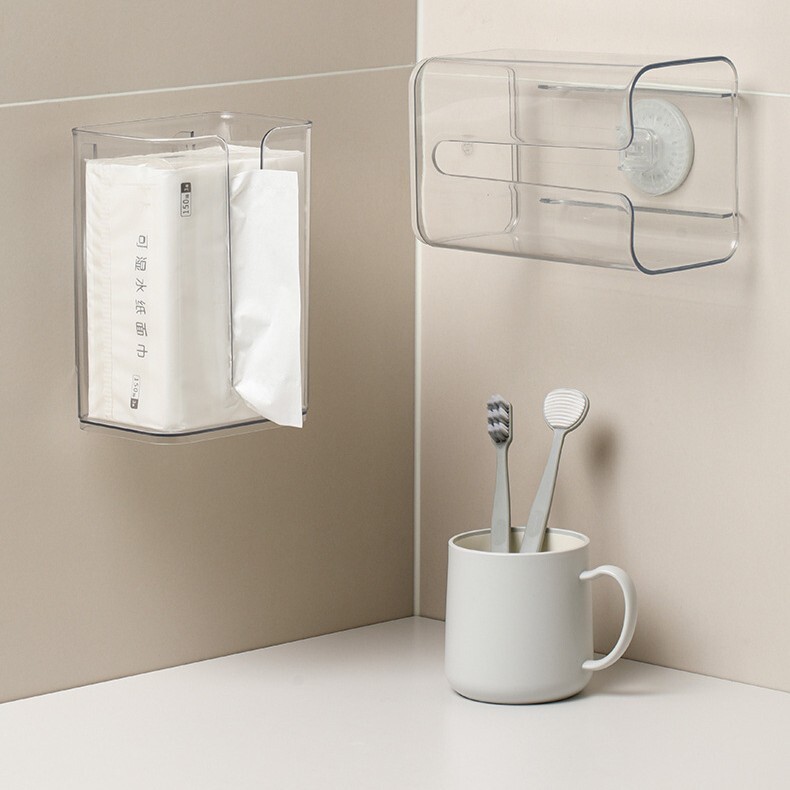 《6072》壁掛吸盤式透明紙巾盒
