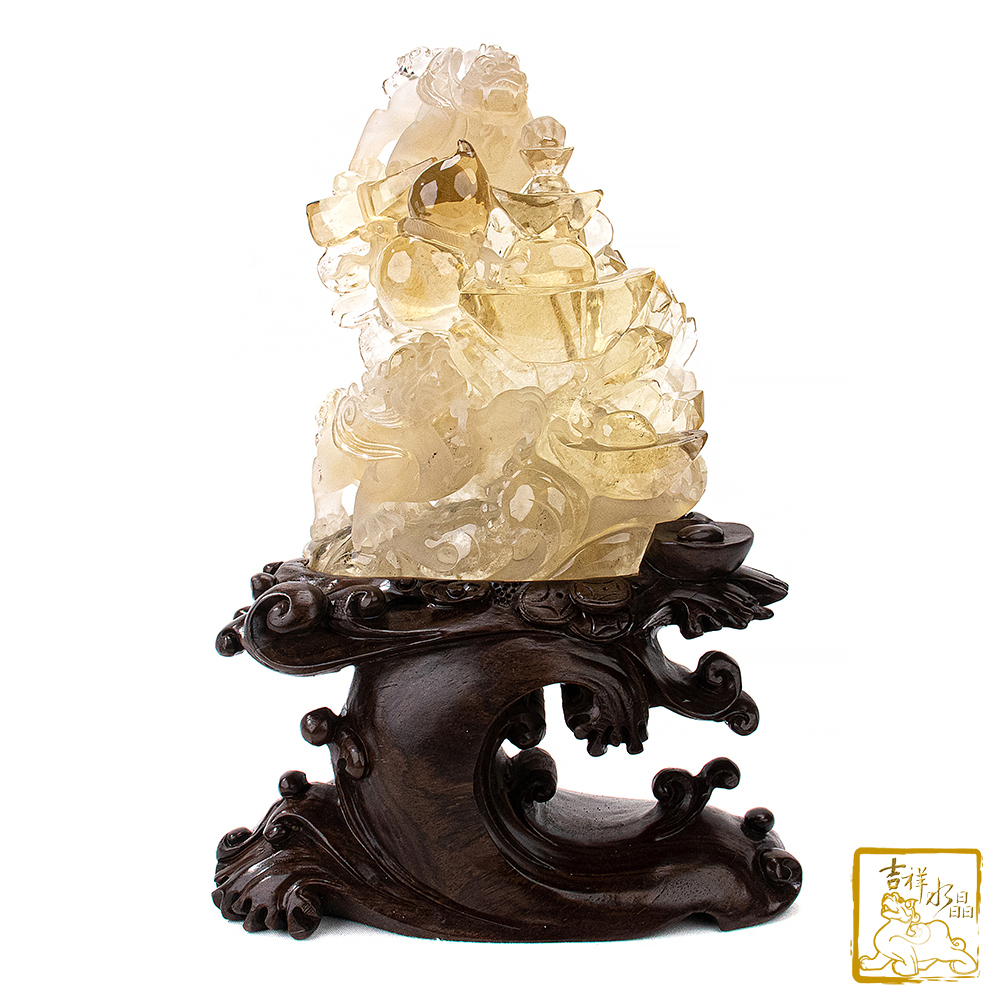 黃水晶飛天雙貔貅 3.15kg 財源廣進