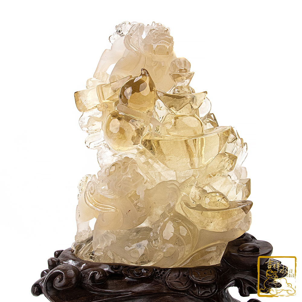 黃水晶飛天雙貔貅 3.15kg 財源廣進