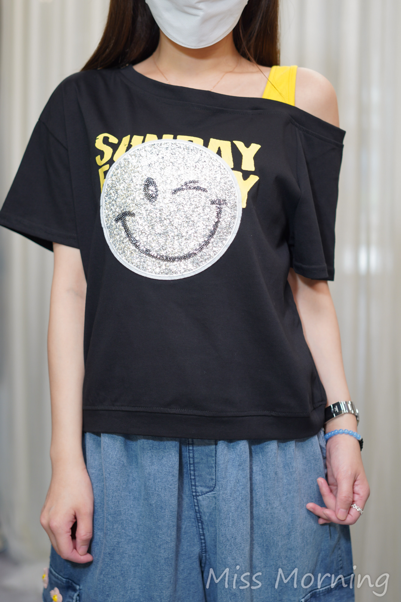 哈哈拼色單肩tee(14676)