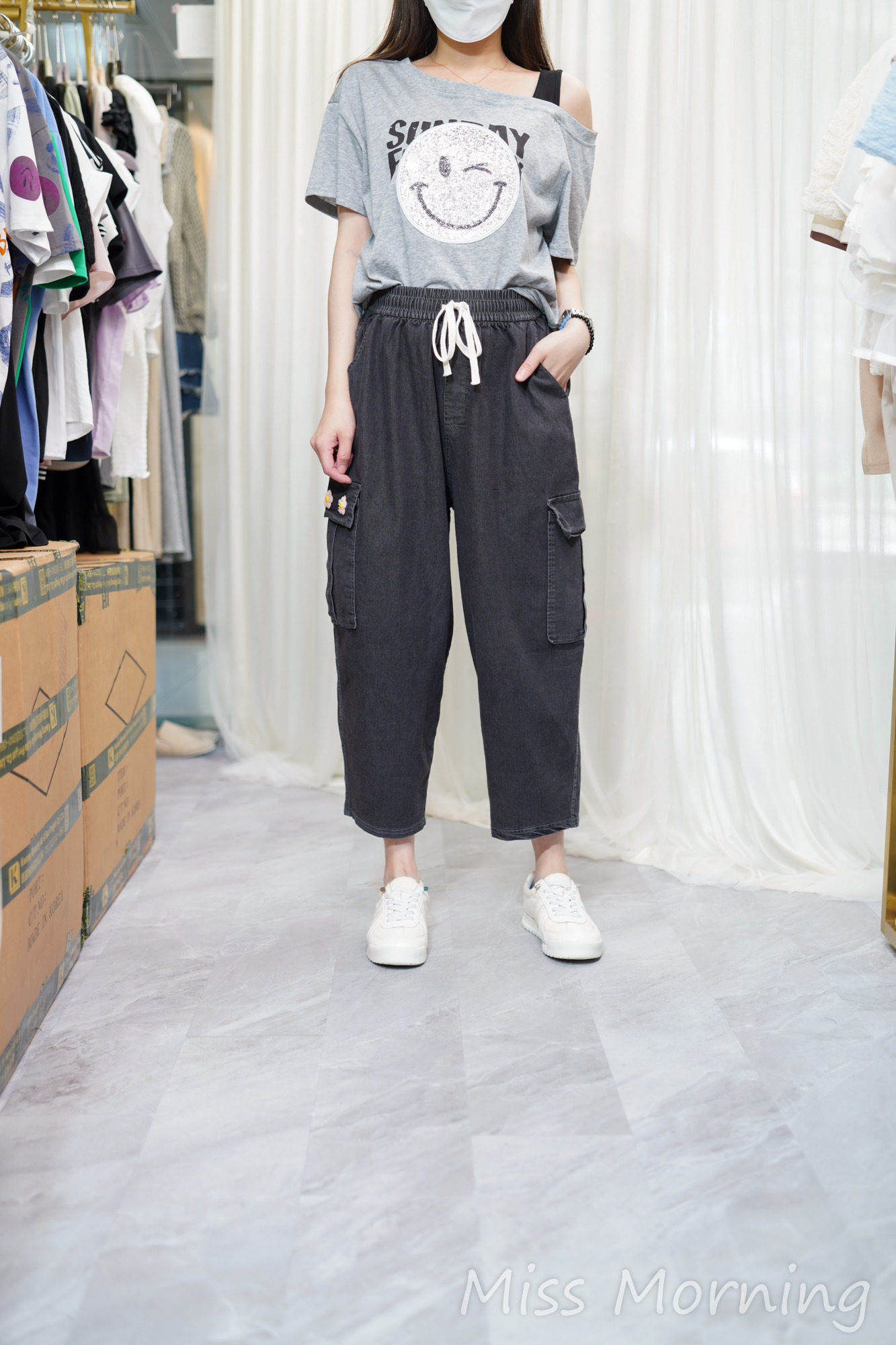 哈哈拼色單肩tee(14676)