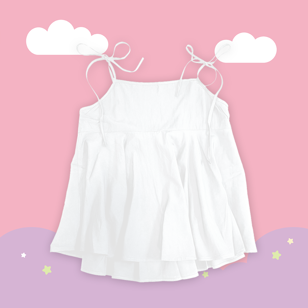 こ♡こ 綁帶傘擺棉麻背心