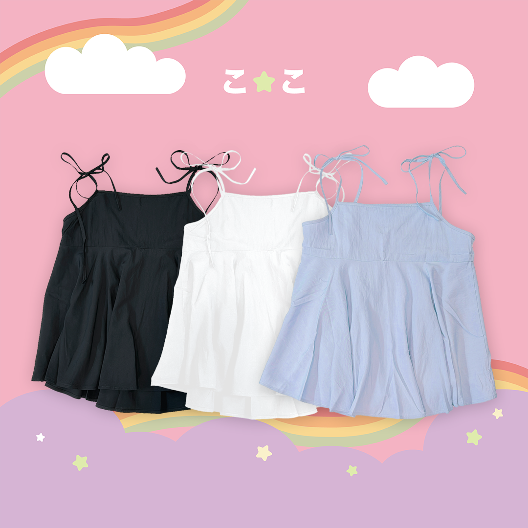 こ♡こ 綁帶傘擺棉麻背心