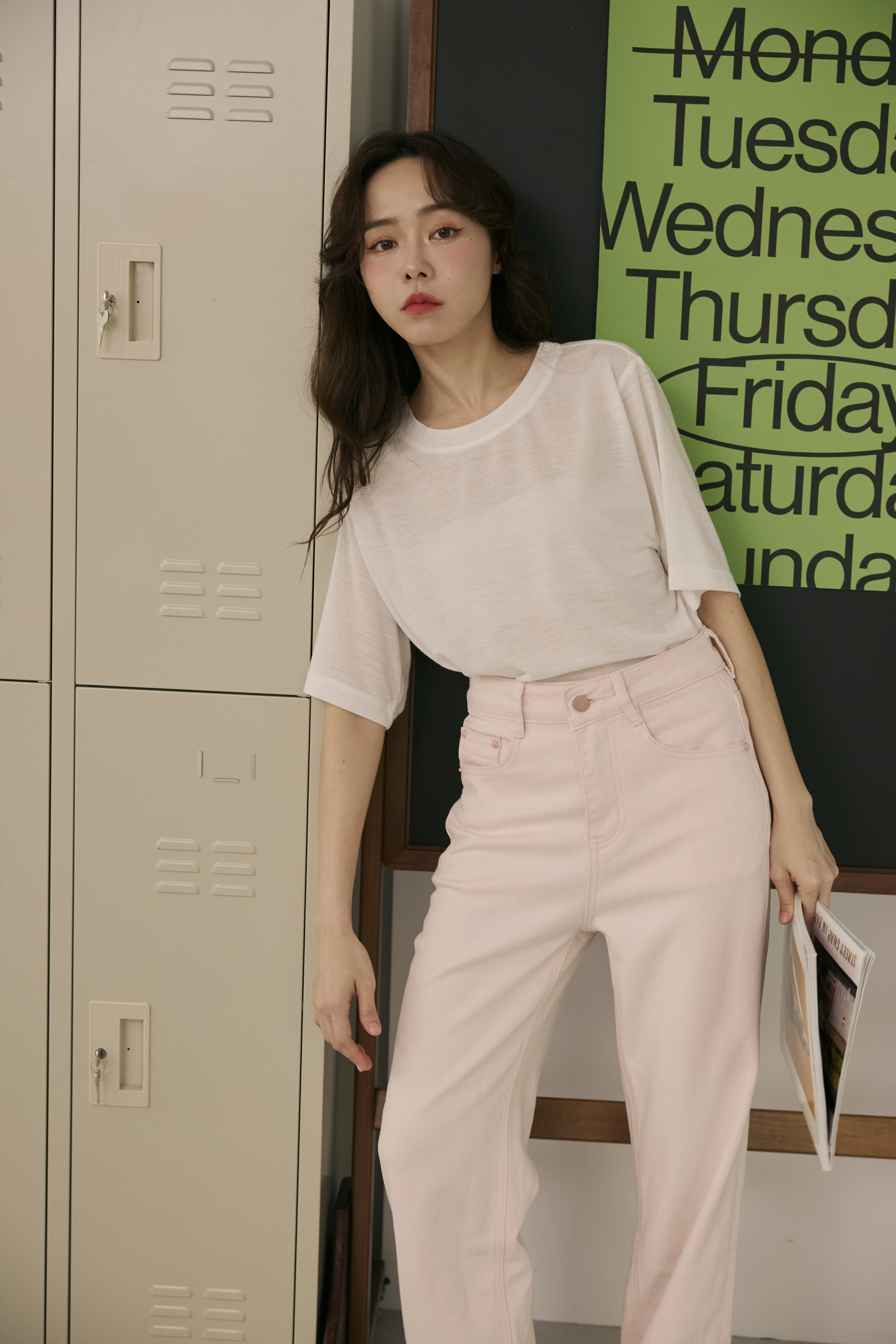 輕甜粉系彈性長褲