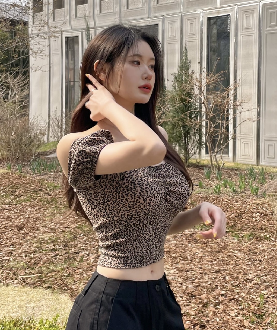 Leopard Shirring Top