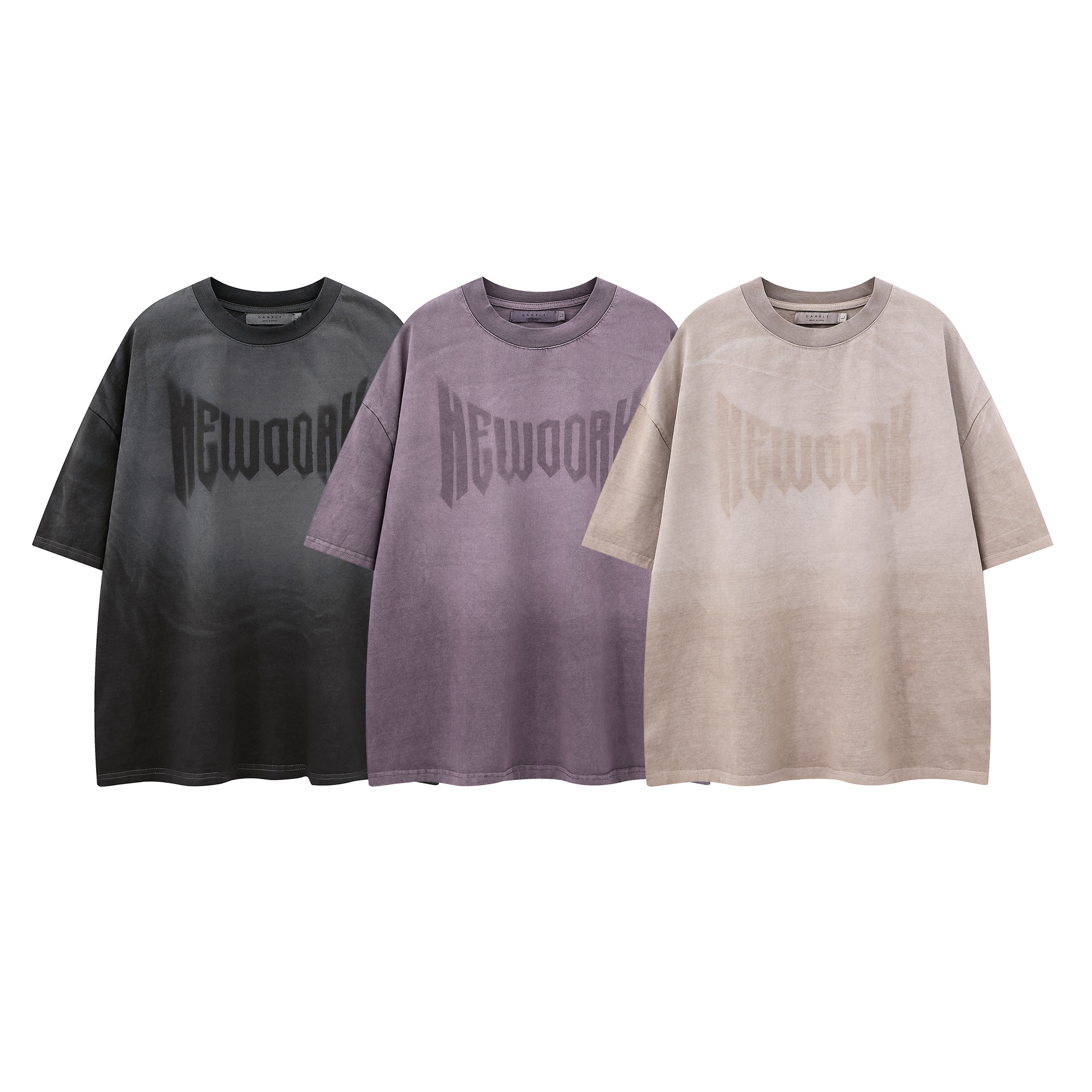 《S.V》拓印字水洗寬短T