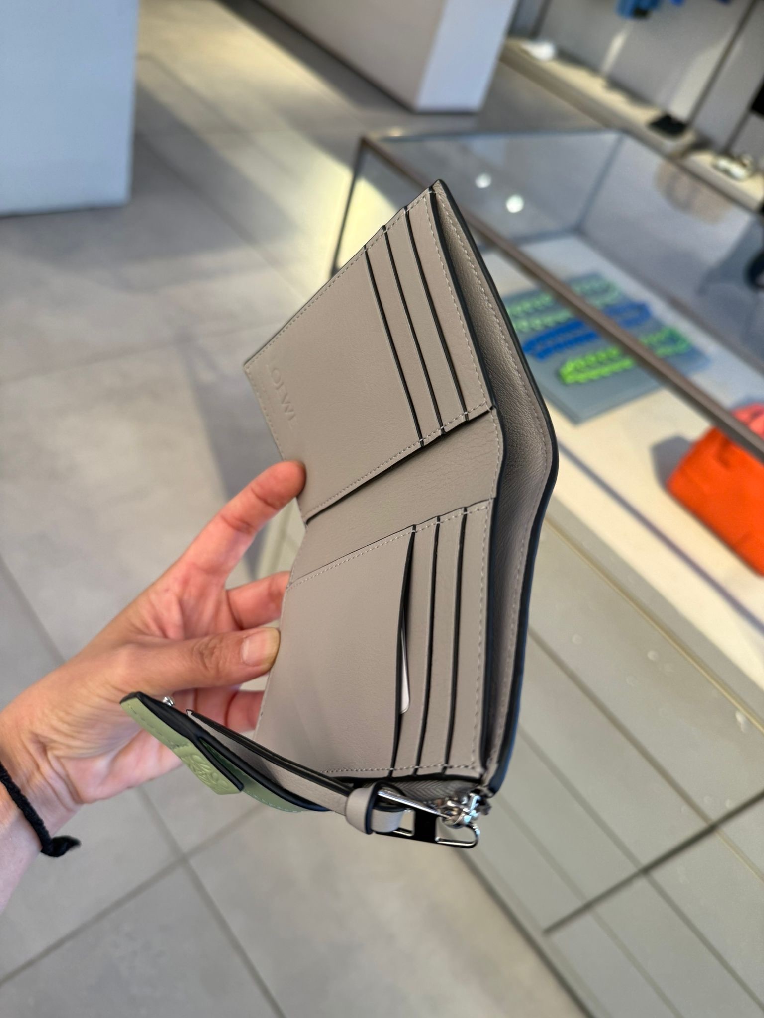 Loewe Slim Compact zip bifold wallet Pearl Grey