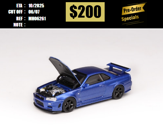 PO-$200 * MOTORHELIX * 1:64 NISSAN SKYLINE GT-R R34 NISMO Z-TUNE BAYSIDE BLUE [OD26/06]