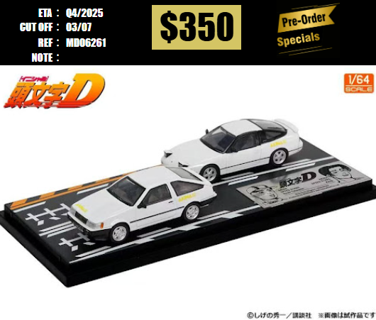 PO-$350 * MODELER'S * 1:64 INITIAL D SET (AE85 + 180SX) [OD26/06]